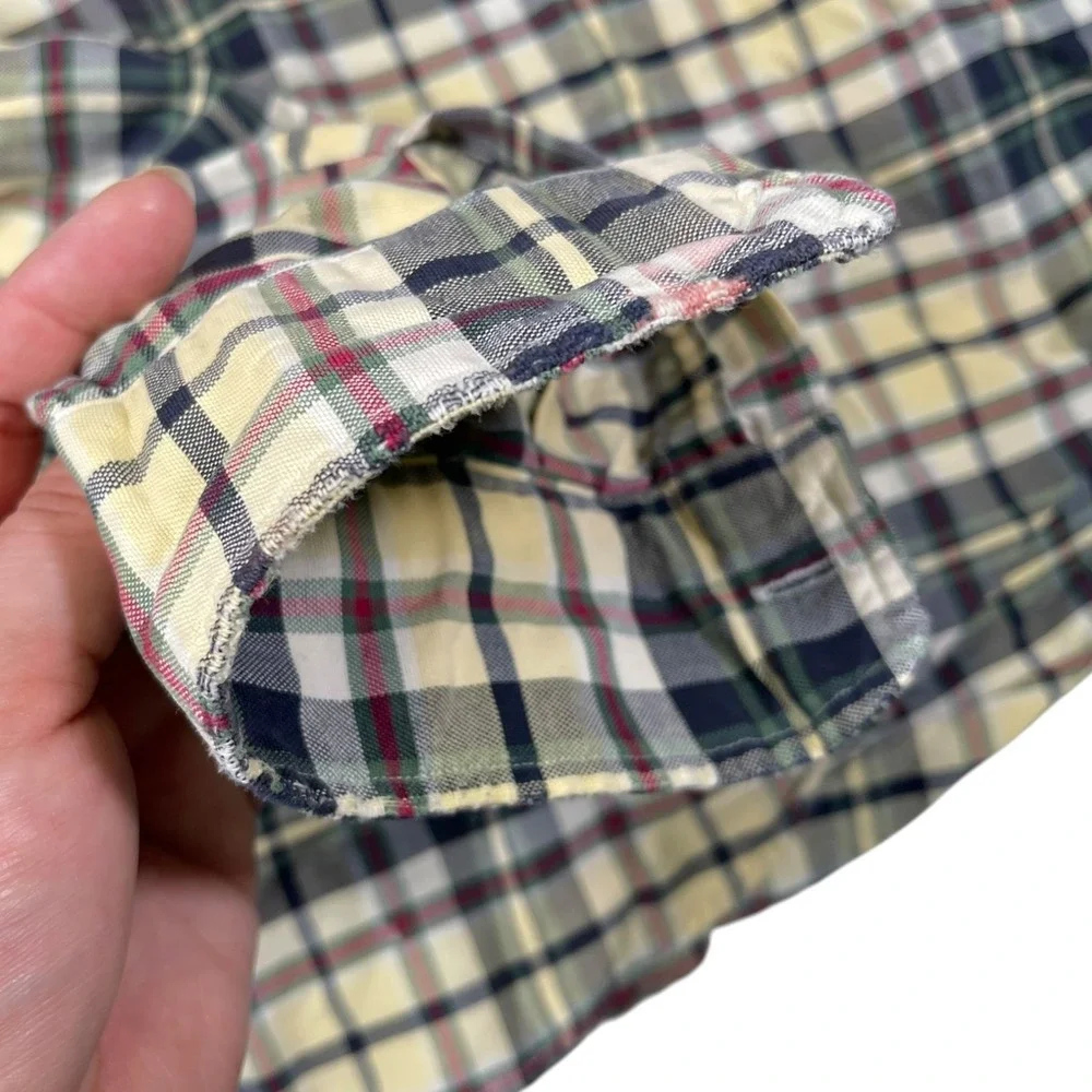 Vintage Polo Ralph Lauren XL Plaid‎ Button Down Big Shirt Distressed Thrashed